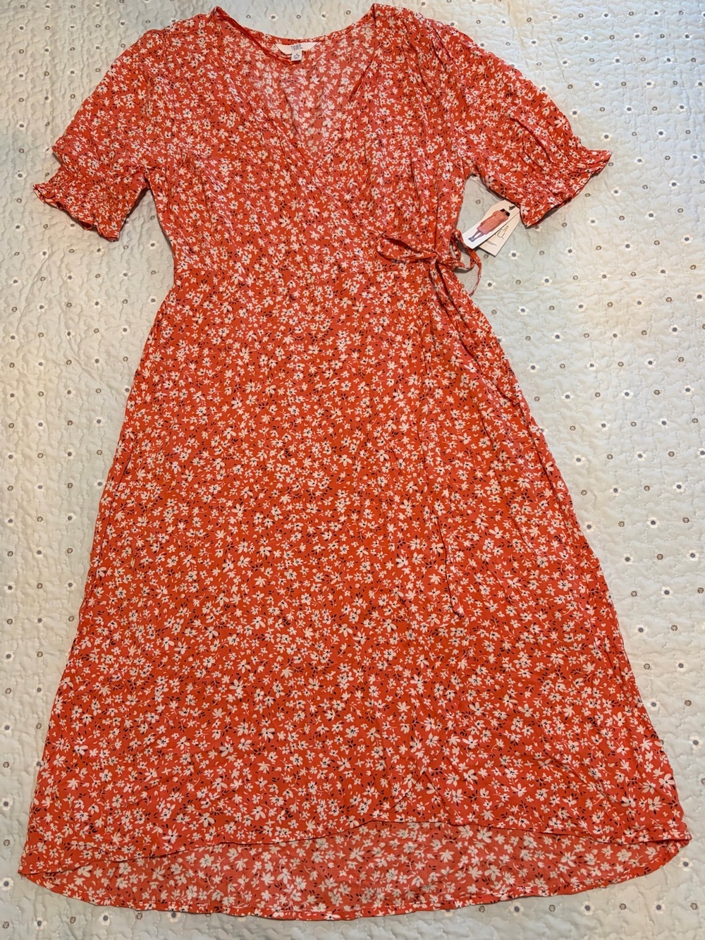 Time And Tru Orange Floral Crossover Dress Flattering Small 4-6